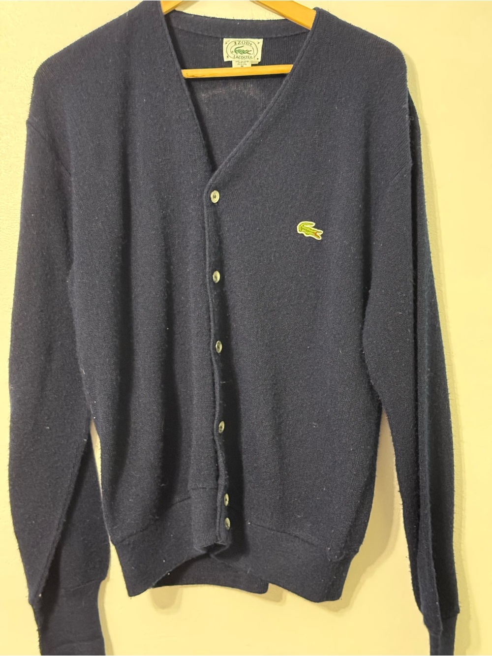 Lacoste Men's Navy V-Neck Button Cardigan Vintage medium